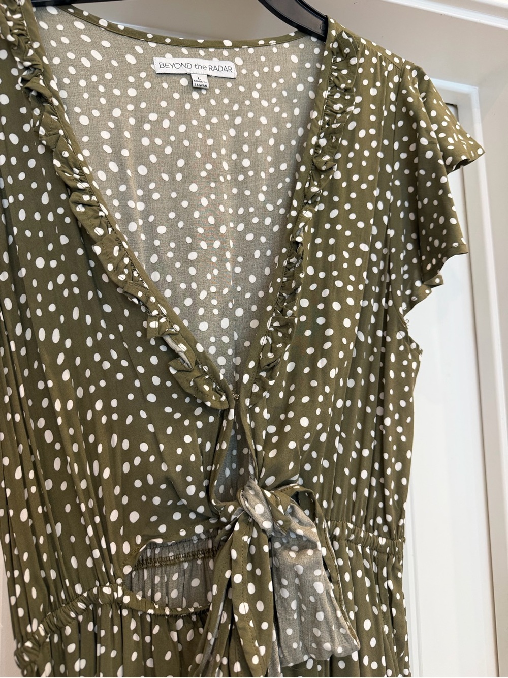 Beyond The Radar Olive Polka Dot High-Low Dress - Picture 2 of 7